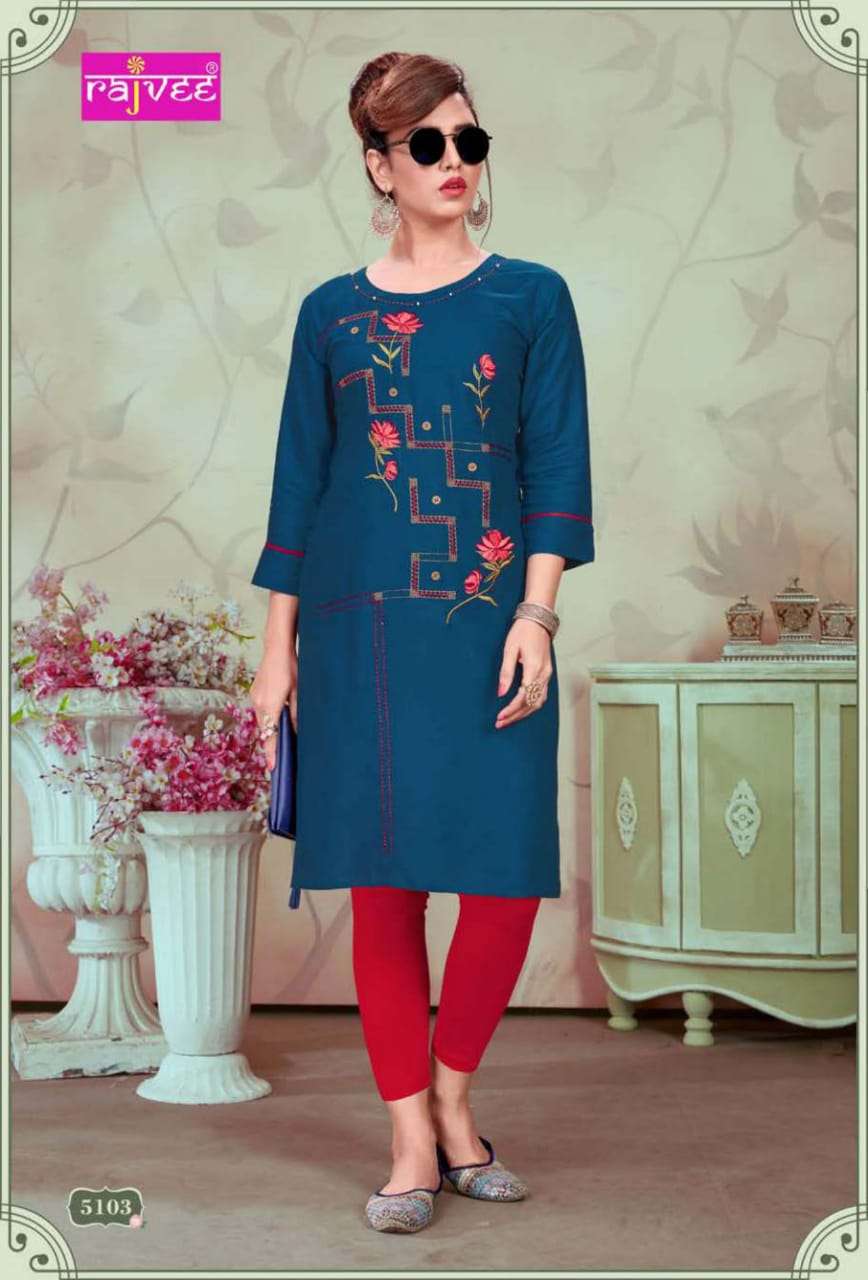 CASUAL BY RAJVEE 5101 TO 5108 SERIES BEAUTIFUL COLORFUL STYLISH FANCY CASUAL WEAR & ETHNIC WEAR & READY TO WEAR RAYON PRINTED KURTIS AT WHOLESALE PRICE