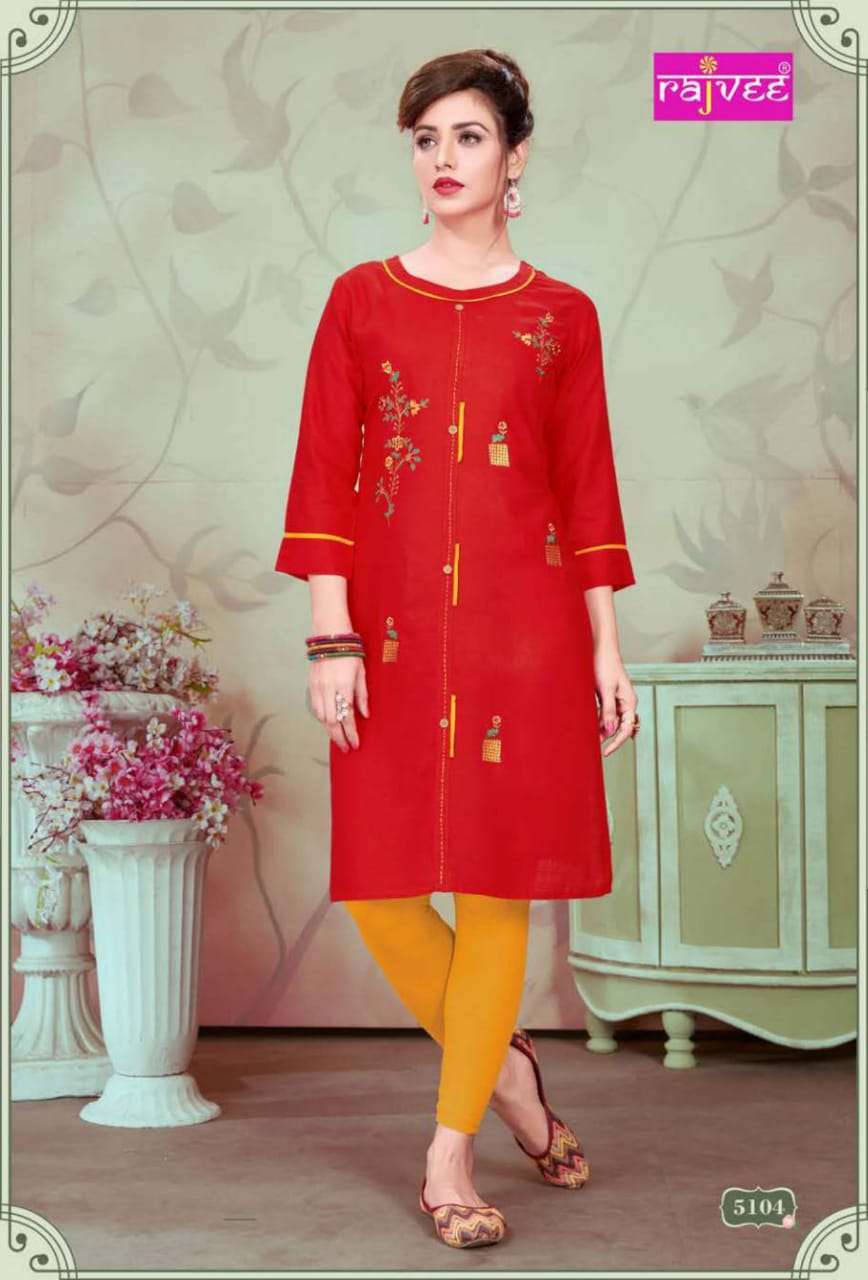 CASUAL BY RAJVEE 5101 TO 5108 SERIES BEAUTIFUL COLORFUL STYLISH FANCY CASUAL WEAR & ETHNIC WEAR & READY TO WEAR RAYON PRINTED KURTIS AT WHOLESALE PRICE