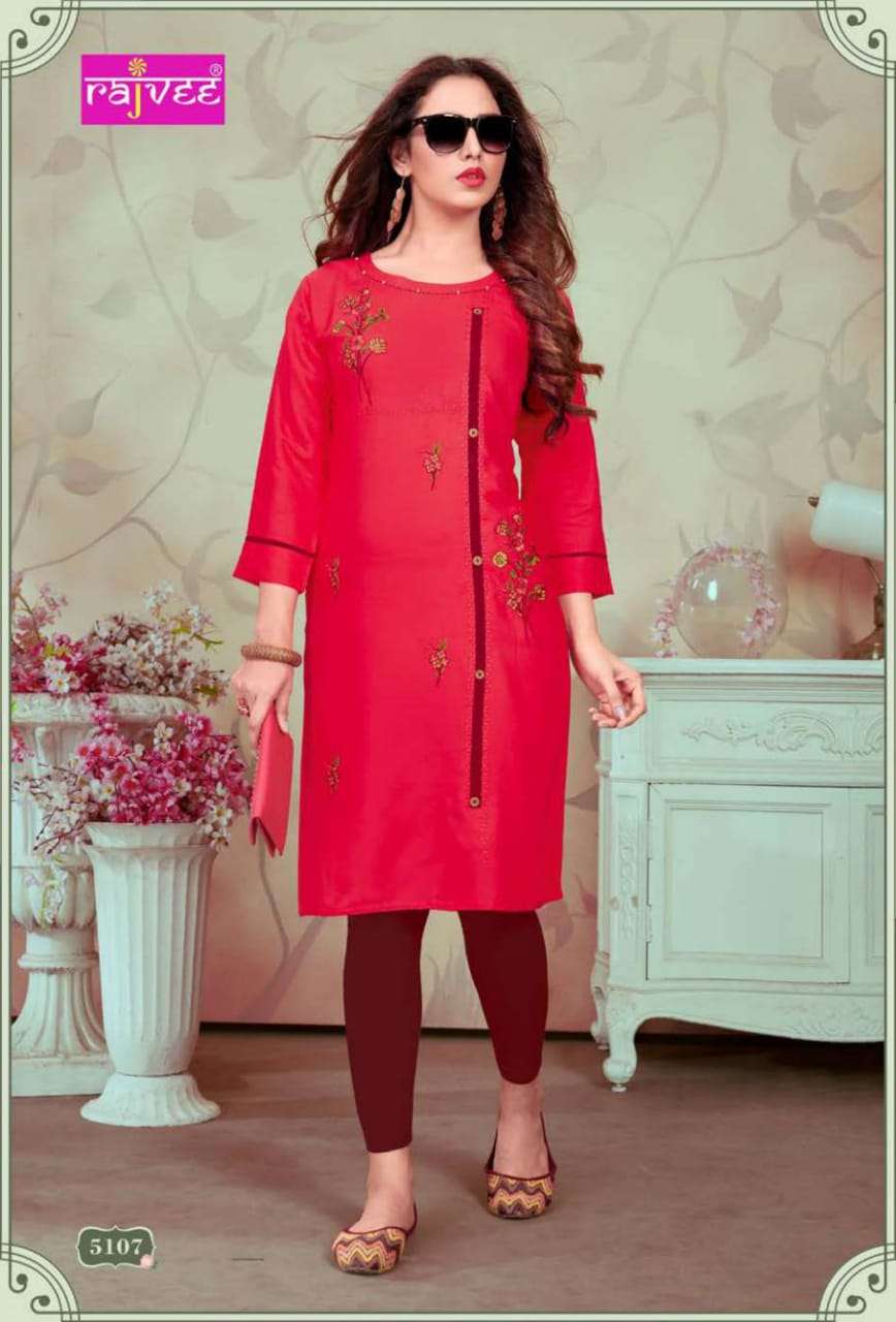 CASUAL BY RAJVEE 5101 TO 5108 SERIES BEAUTIFUL COLORFUL STYLISH FANCY CASUAL WEAR & ETHNIC WEAR & READY TO WEAR RAYON PRINTED KURTIS AT WHOLESALE PRICE