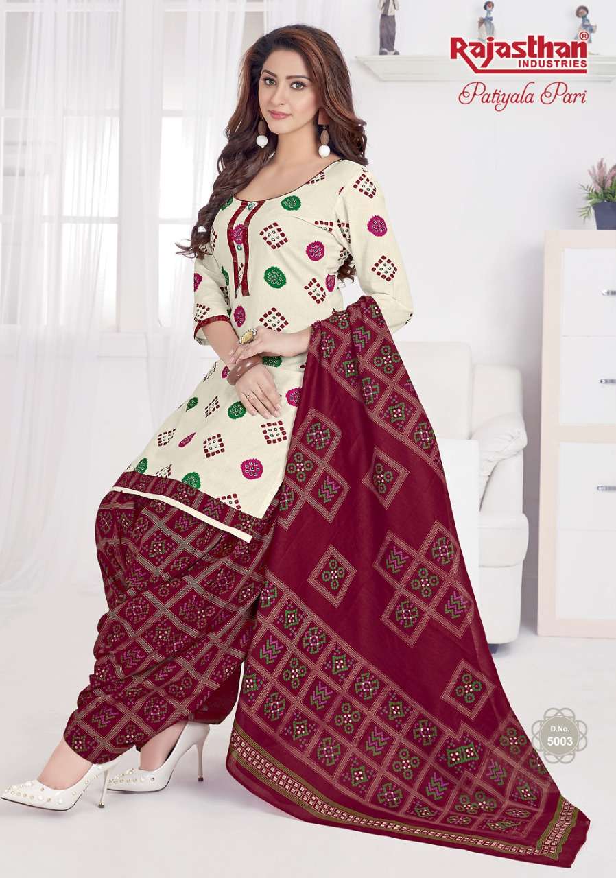 PATIYALA PARI VOL-5 BY RAJASTHAN INDUSTRIES 5001 TO 5018 SERIES BEAUTIFUL STYLISH PATIALA SUITS FANCY COLORFUL CASUAL WEAR & ETHNIC WEAR & READY TO WEAR COTTON PRINTED DRESSES AT WHOLESALE PRICE