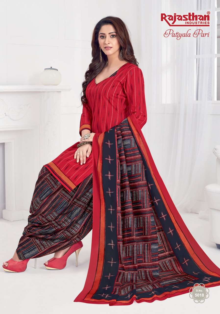 PATIYALA PARI VOL-5 BY RAJASTHAN INDUSTRIES 5001 TO 5018 SERIES BEAUTIFUL STYLISH PATIALA SUITS FANCY COLORFUL CASUAL WEAR & ETHNIC WEAR & READY TO WEAR COTTON PRINTED DRESSES AT WHOLESALE PRICE