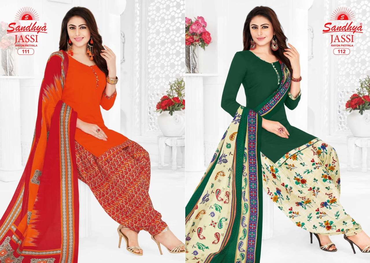 JASSI BY SANDHYA 101 TO 115 SERIES BEAUTIFUL SUITS STYLISH FANCY COLORFUL PARTY WEAR & ETHNIC WEAR RAYON PRINTED DRESSES AT WHOLESALE PRICE