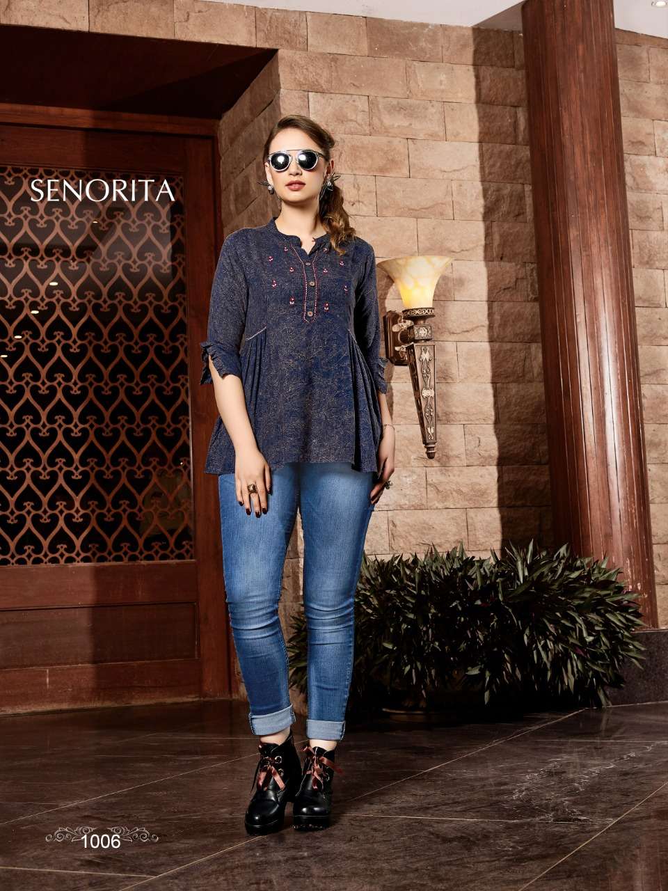 SENORITA BY ART RIDDHS 1001 TO 1006 SERIES BEAUTIFUL STYLISH FANCY COLORFUL CASUAL WEAR & ETHNIC WEAR DYED PRINTED TOPS AT WHOLESALE PRICE