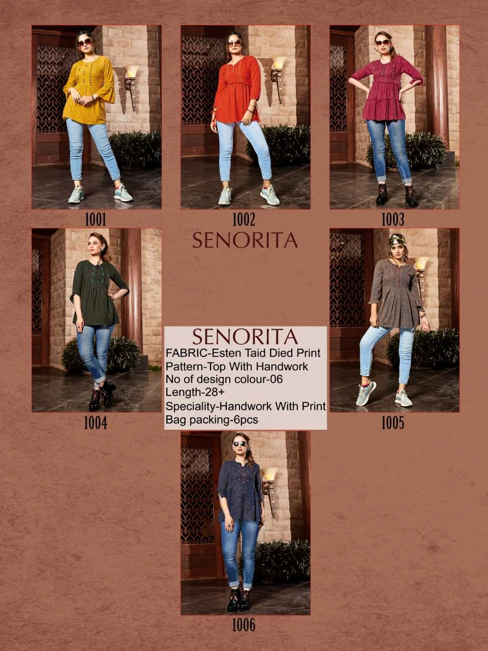 SENORITA BY ART RIDDHS 1001 TO 1006 SERIES BEAUTIFUL STYLISH FANCY COLORFUL CASUAL WEAR & ETHNIC WEAR DYED PRINTED TOPS AT WHOLESALE PRICE
