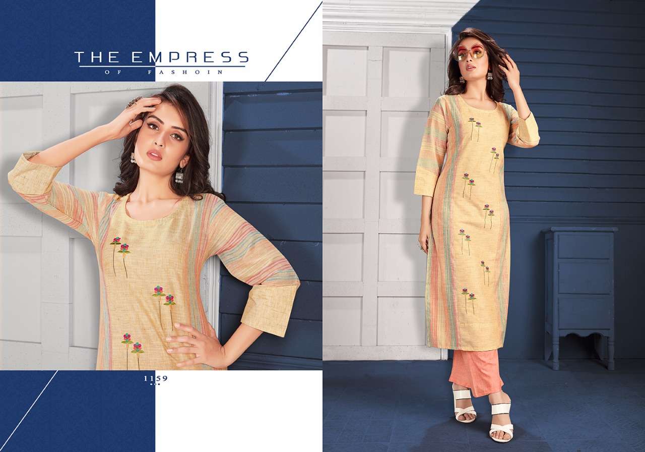 BLUE BELL VOL-2 BY MANYA 1156 TO 1161 SERIES BEAUTIFUL COLORFUL STYLISH FANCY CASUAL WEAR & ETHNIC WEAR & READY TO WEAR PURE SOFT COTTON HANDLOOM EMBROIDRED KURTIS WITH BOTTOM AT WHOLESALE PRICE