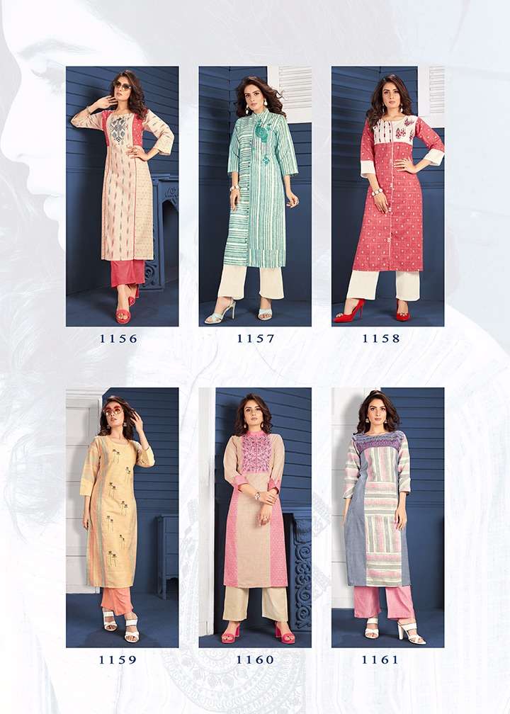 BLUE BELL VOL-2 BY MANYA 1156 TO 1161 SERIES BEAUTIFUL COLORFUL STYLISH FANCY CASUAL WEAR & ETHNIC WEAR & READY TO WEAR PURE SOFT COTTON HANDLOOM EMBROIDRED KURTIS WITH BOTTOM AT WHOLESALE PRICE