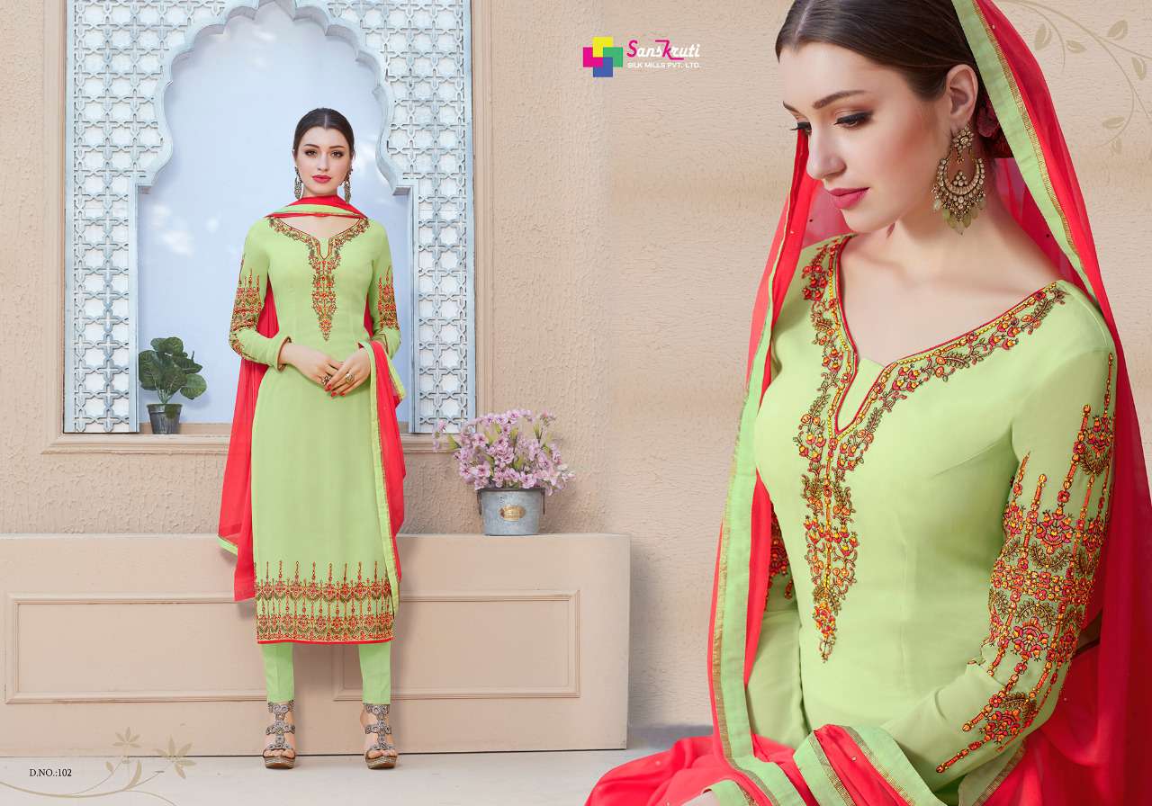 Mahira By Sanskruti Silk Mills 101 To 108 Series Designer Suits Collection Beautiful Stylish Fancy Colorful Party Wear & Ethnic Wear Premium Georgette Dresses At Wholesale Price