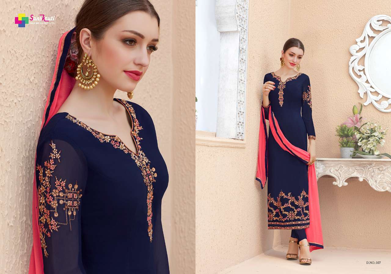 Mahira By Sanskruti Silk Mills 101 To 108 Series Designer Suits Collection Beautiful Stylish Fancy Colorful Party Wear & Ethnic Wear Premium Georgette Dresses At Wholesale Price