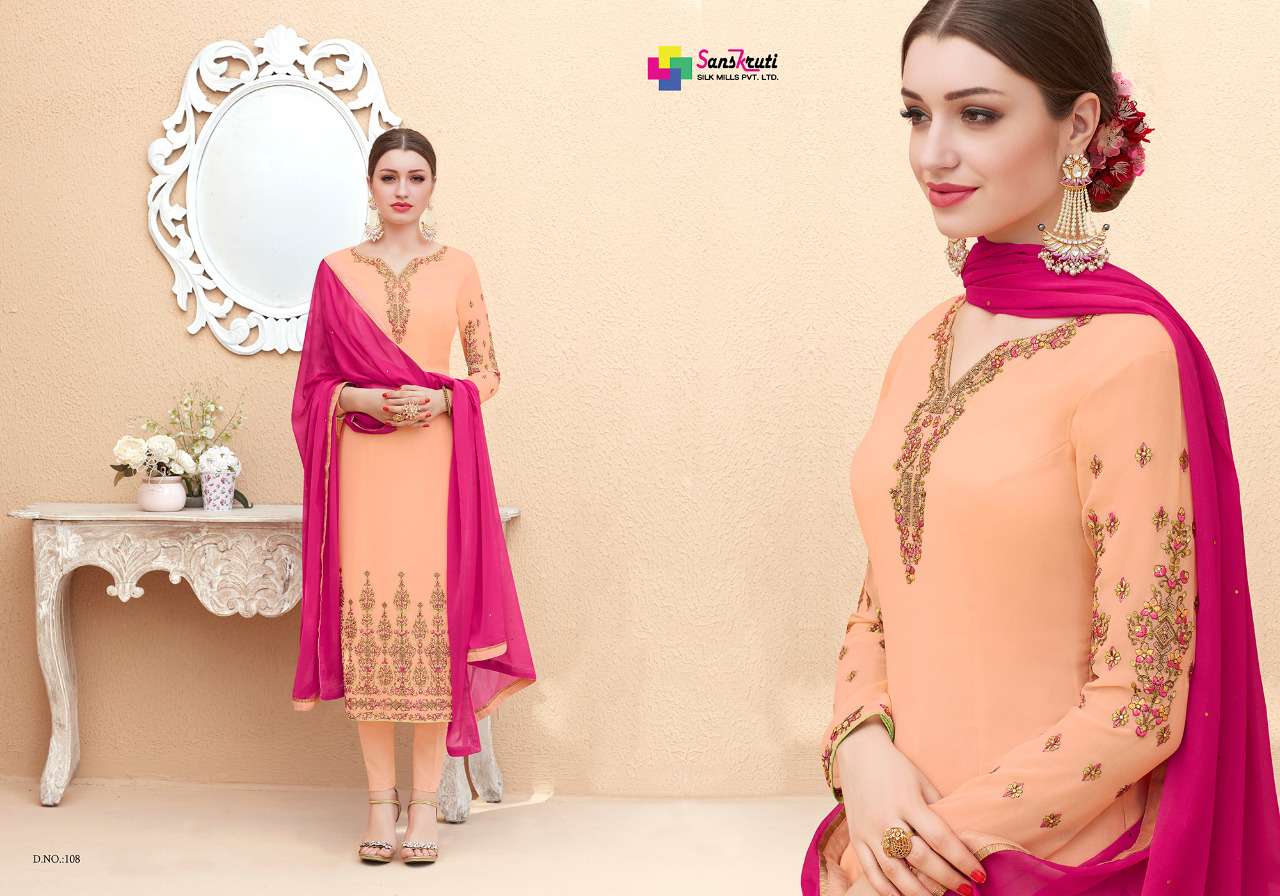 Mahira By Sanskruti Silk Mills 101 To 108 Series Designer Suits Collection Beautiful Stylish Fancy Colorful Party Wear & Ethnic Wear Premium Georgette Dresses At Wholesale Price