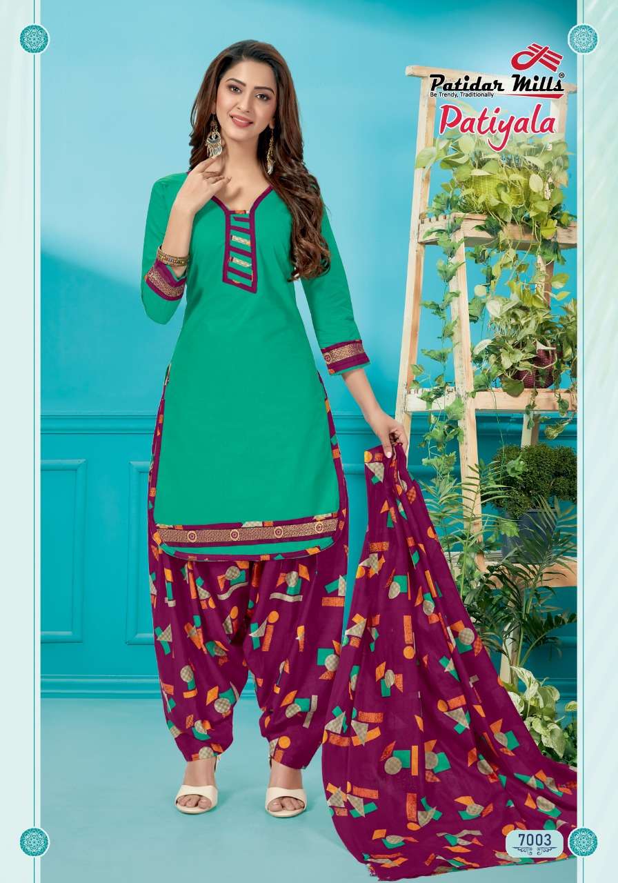 PATIYALA VOL-7 BY PATIDAR MILLS 7001 TO 7012 SERIES BEAUTIFUL SUITS STYLISH FANCY COLORFUL PARTY WEAR & ETHNIC WEAR PURE COTTON PRINTED DRESSES AT WHOLESALE PRICE