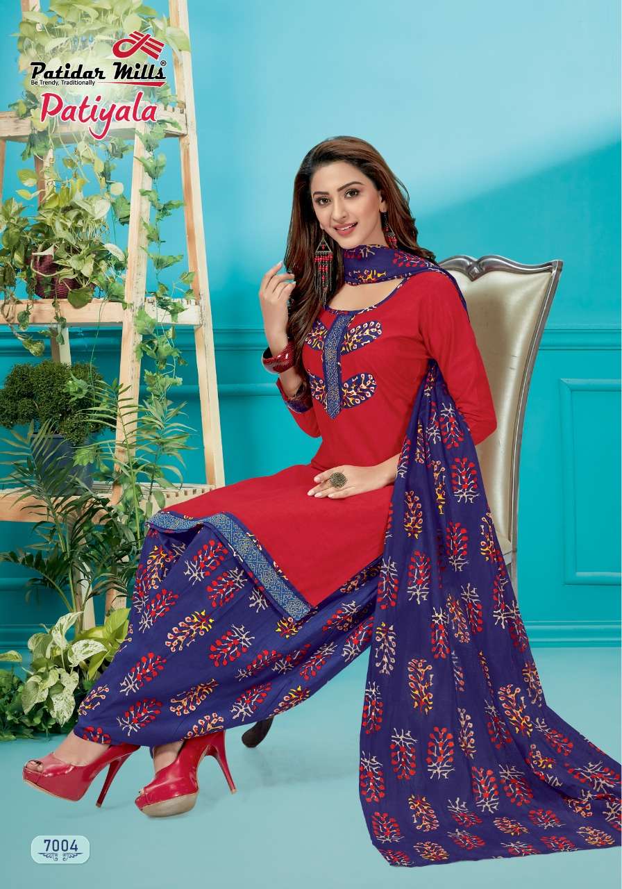 PATIYALA VOL-7 BY PATIDAR MILLS 7001 TO 7012 SERIES BEAUTIFUL SUITS STYLISH FANCY COLORFUL PARTY WEAR & ETHNIC WEAR PURE COTTON PRINTED DRESSES AT WHOLESALE PRICE