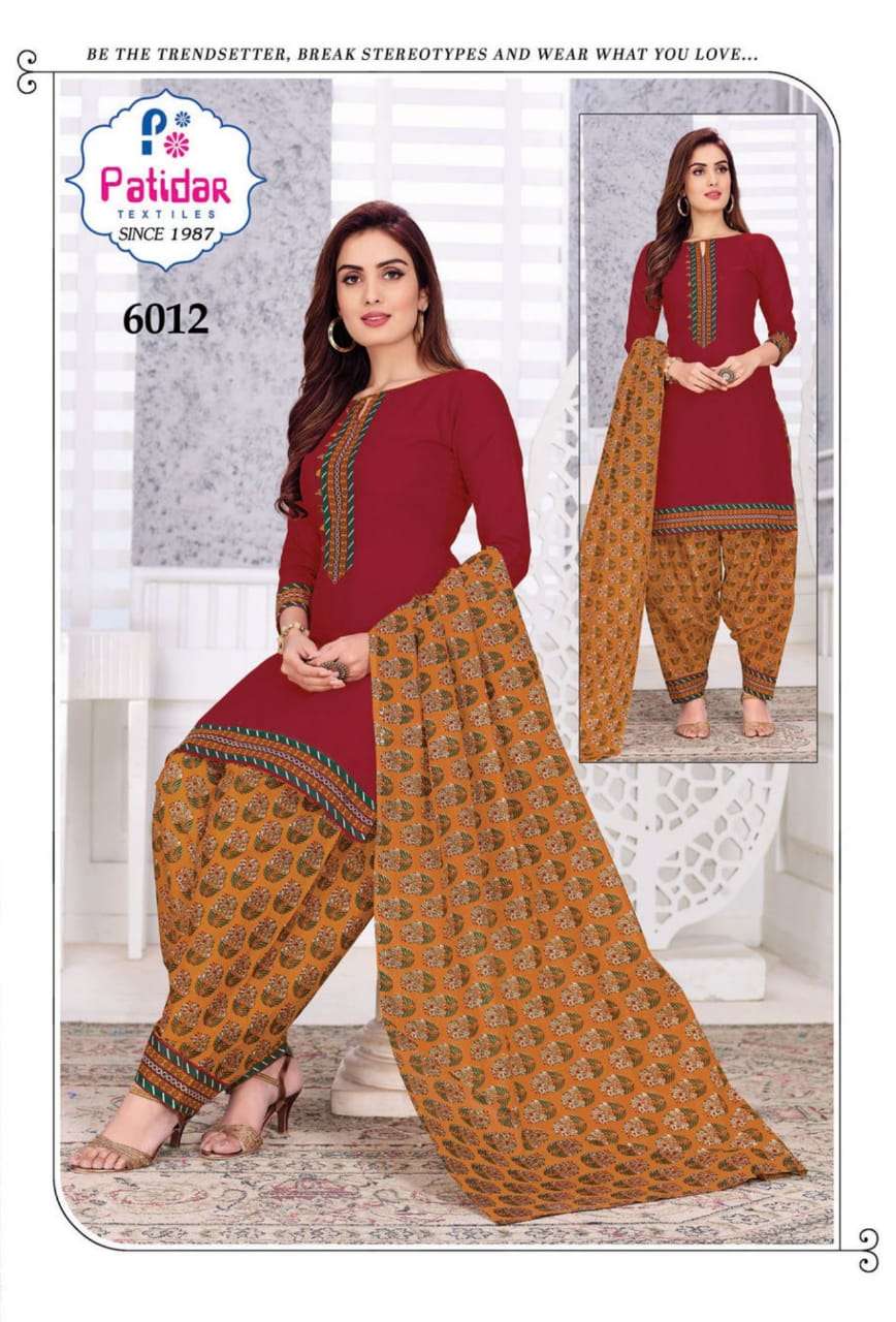 FIZA VOL-6 BY PATIDAR TEXTILE 6001 TO 6012 SERIES BEAUTIFUL SUITS STYLISH FANCY COLORFUL PARTY WEAR & ETHNIC WEAR COTTON PRINTED DRESSES AT WHOLESALE PRICE