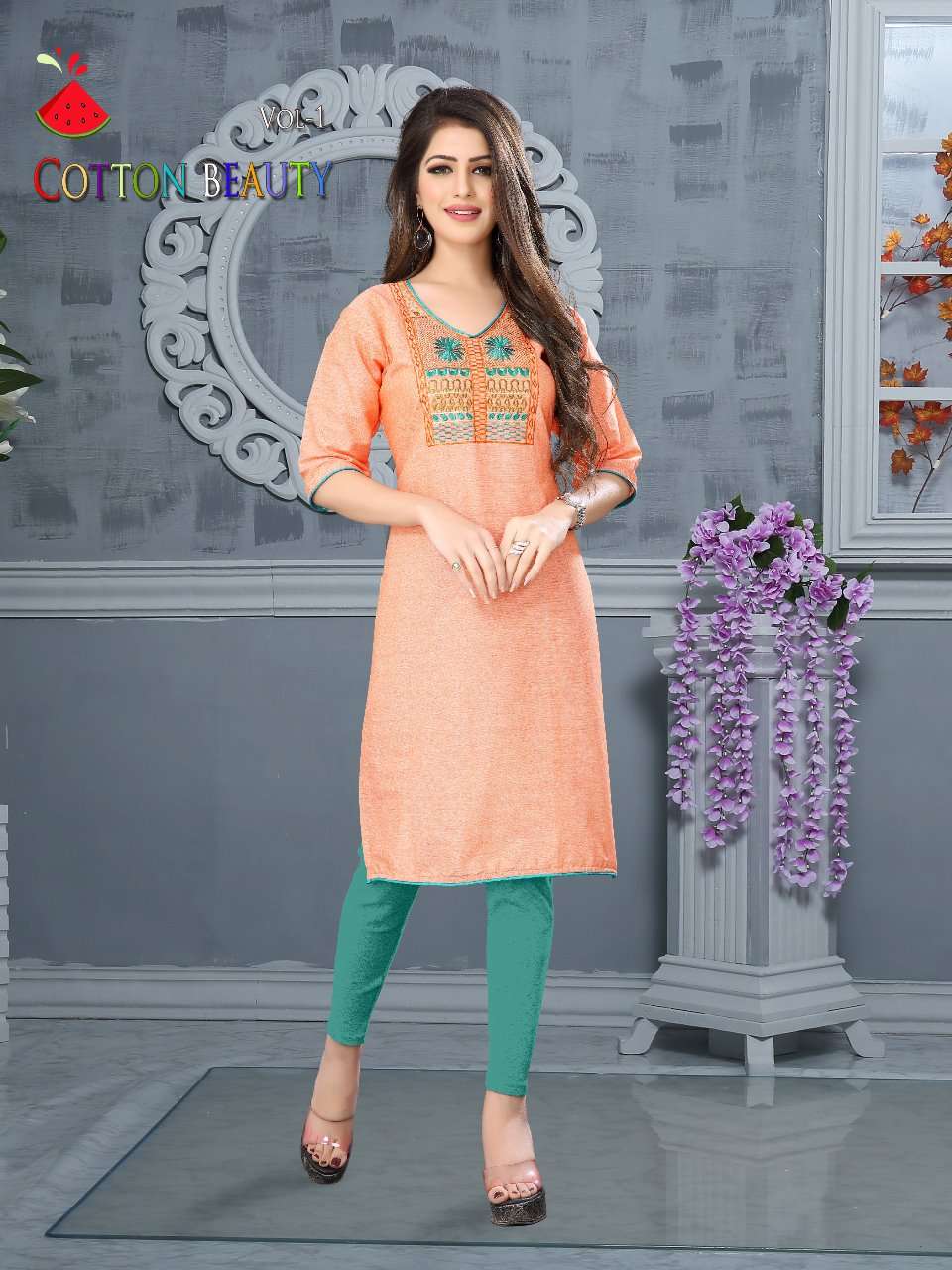 COTTON BEAUTY BY WATER MELON 01 TO 10 SERIES DESIGNER BEAUTIFUL STYLISH FANCY COLORFUL PARTY WEAR & OCCASIONAL WEAR HANDLOOM COTTON KURTIS AT WHOLESALE PRICE