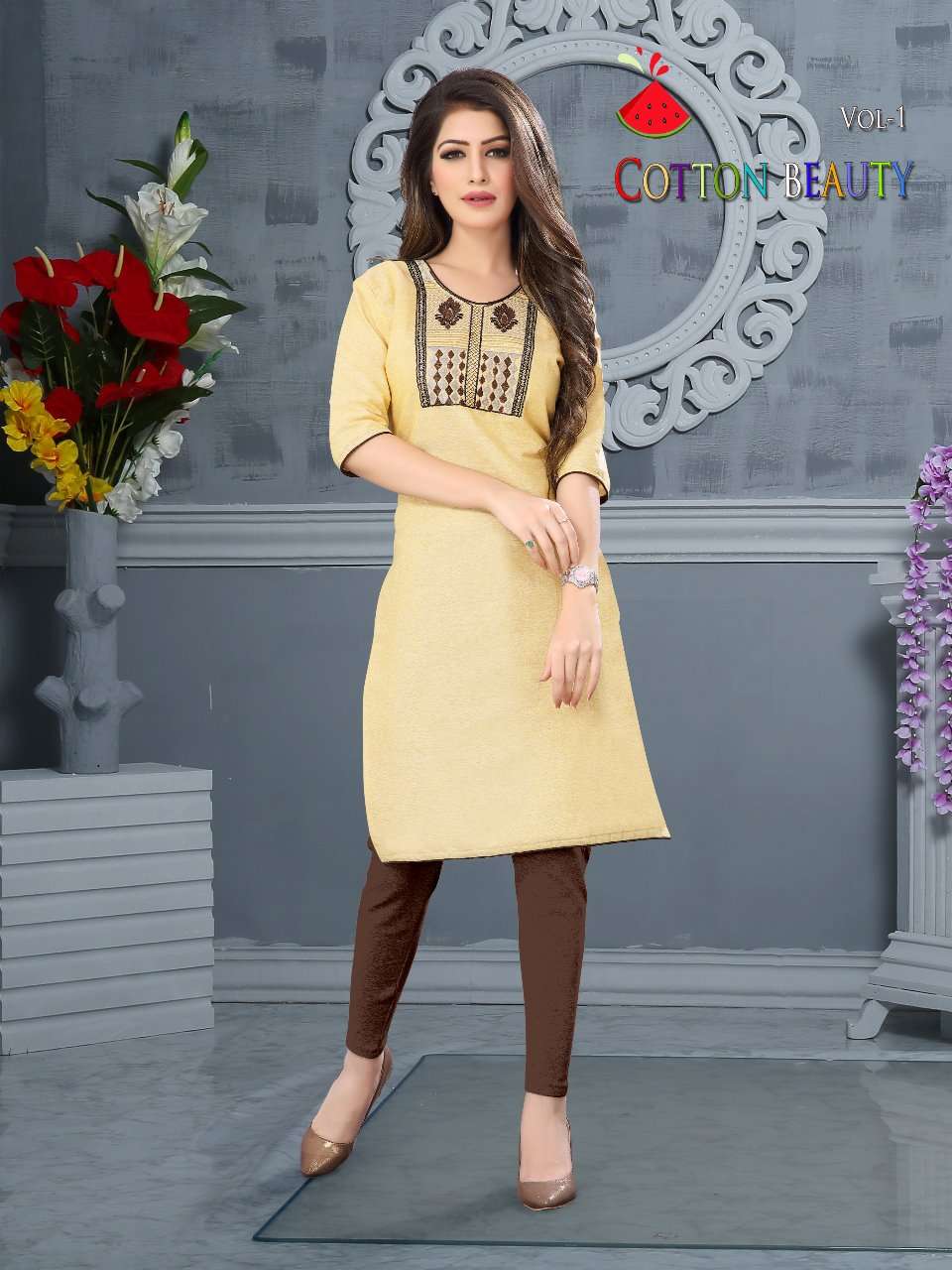 COTTON BEAUTY BY WATER MELON 01 TO 10 SERIES DESIGNER BEAUTIFUL STYLISH FANCY COLORFUL PARTY WEAR & OCCASIONAL WEAR HANDLOOM COTTON KURTIS AT WHOLESALE PRICE