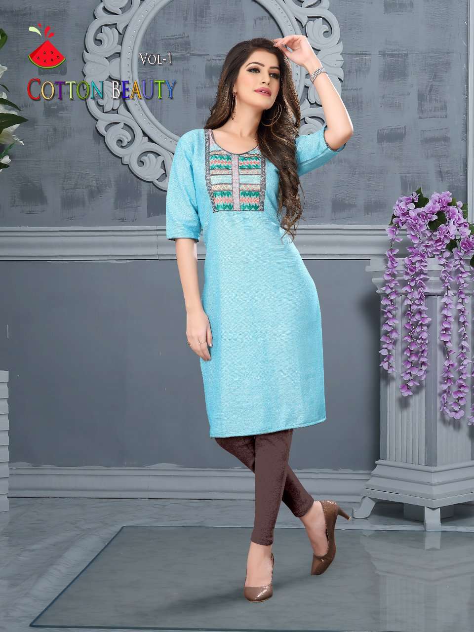COTTON BEAUTY BY WATER MELON 01 TO 10 SERIES DESIGNER BEAUTIFUL STYLISH FANCY COLORFUL PARTY WEAR & OCCASIONAL WEAR HANDLOOM COTTON KURTIS AT WHOLESALE PRICE