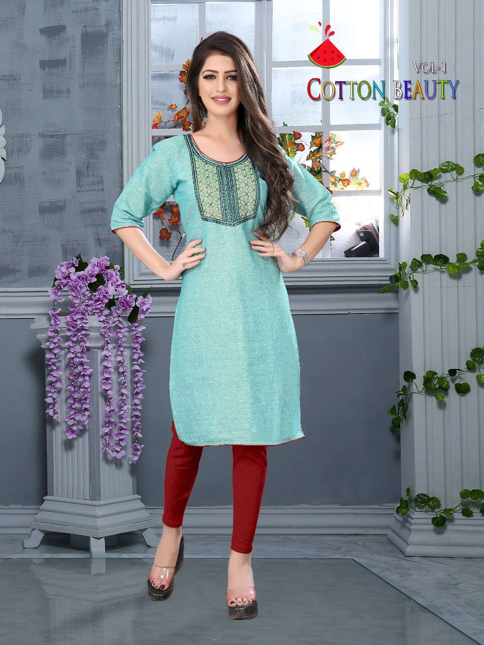 COTTON BEAUTY BY WATER MELON 01 TO 10 SERIES DESIGNER BEAUTIFUL STYLISH FANCY COLORFUL PARTY WEAR & OCCASIONAL WEAR HANDLOOM COTTON KURTIS AT WHOLESALE PRICE