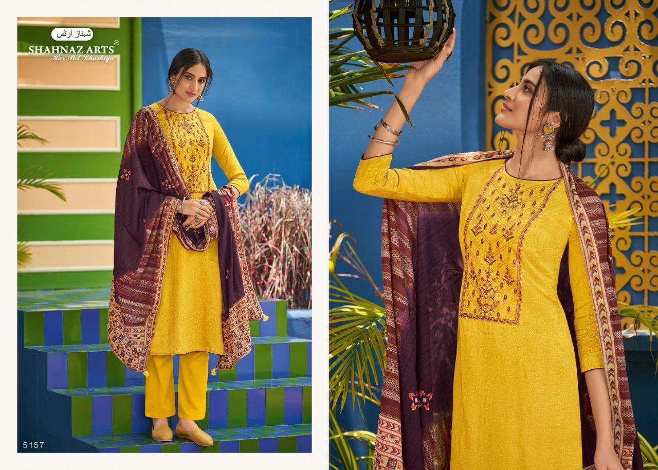 PANIHARI VOL-5 BY SHAHNAZ ARTS 5151 TO 5158 SERIES BEAUTIFUL SUITS STYLISH FANCY COLORFUL PARTY WEAR & OCCASIONAL WEAR JAM COTTON WITH EMBROIDERY DRESSES AT WHOLESALE PRICE