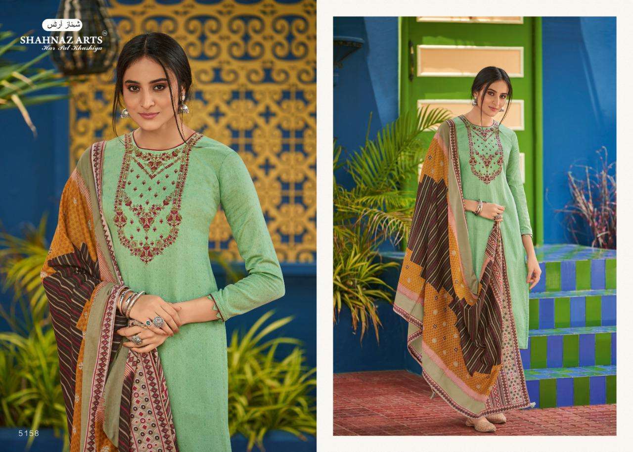 PANIHARI VOL-5 BY SHAHNAZ ARTS 5151 TO 5158 SERIES BEAUTIFUL SUITS STYLISH FANCY COLORFUL PARTY WEAR & OCCASIONAL WEAR JAM COTTON WITH EMBROIDERY DRESSES AT WHOLESALE PRICE