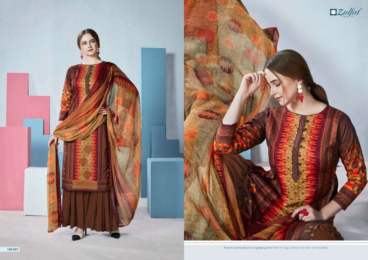 FLORENCE 188 SERIES BY ZULFAT 188-001 TO 188-010 SERIES DESIGNER SHARARA SUITS BEAUTIFUL STYLISH FANCY COLORFUL PARTY WEAR & OCCASIONAL WEAR FPURE COTTON DIGITAL PRINTED  DRESSES AT WHOLESALE PRICE