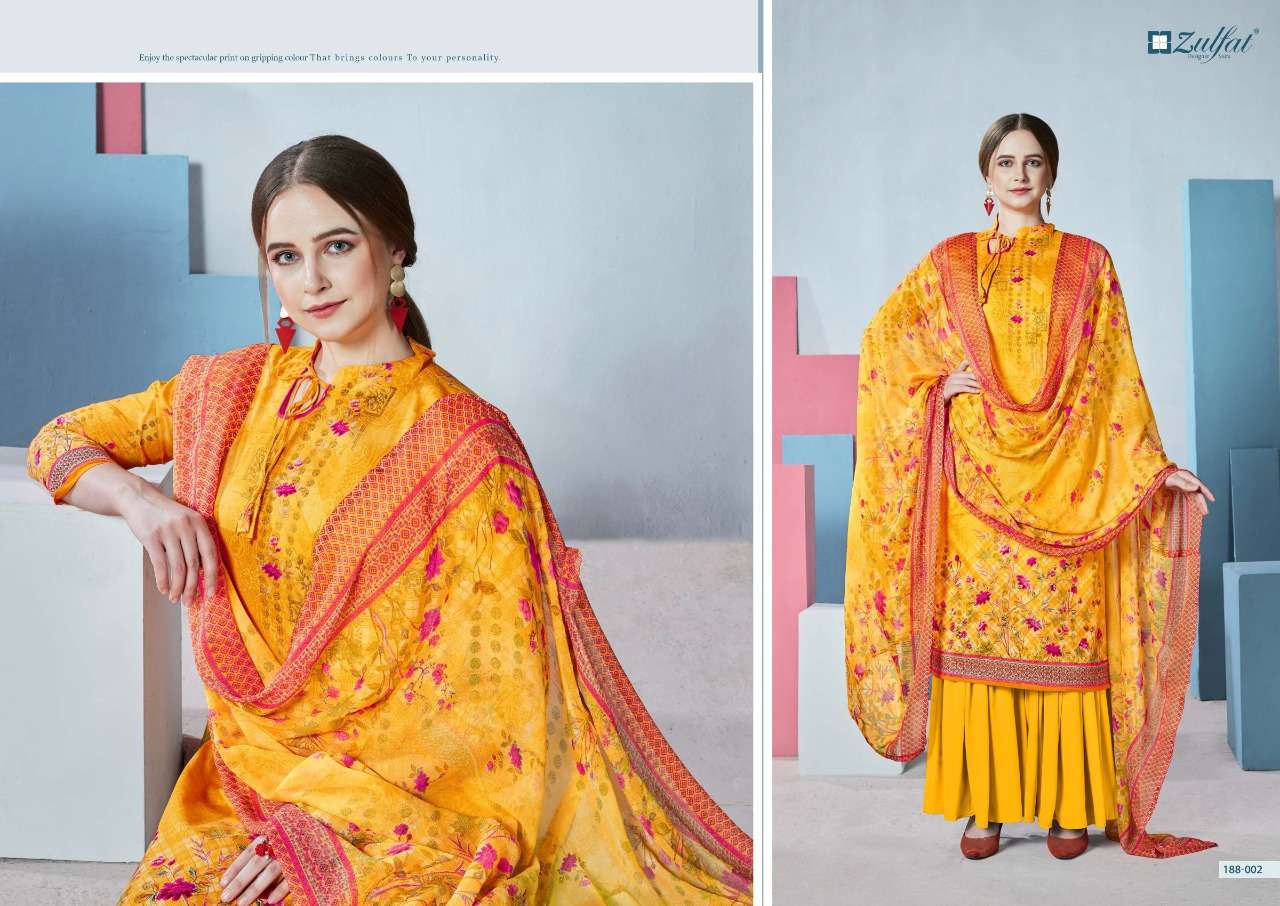 FLORENCE 188 SERIES BY ZULFAT 188-001 TO 188-010 SERIES DESIGNER SHARARA SUITS BEAUTIFUL STYLISH FANCY COLORFUL PARTY WEAR & OCCASIONAL WEAR FPURE COTTON DIGITAL PRINTED  DRESSES AT WHOLESALE PRICE