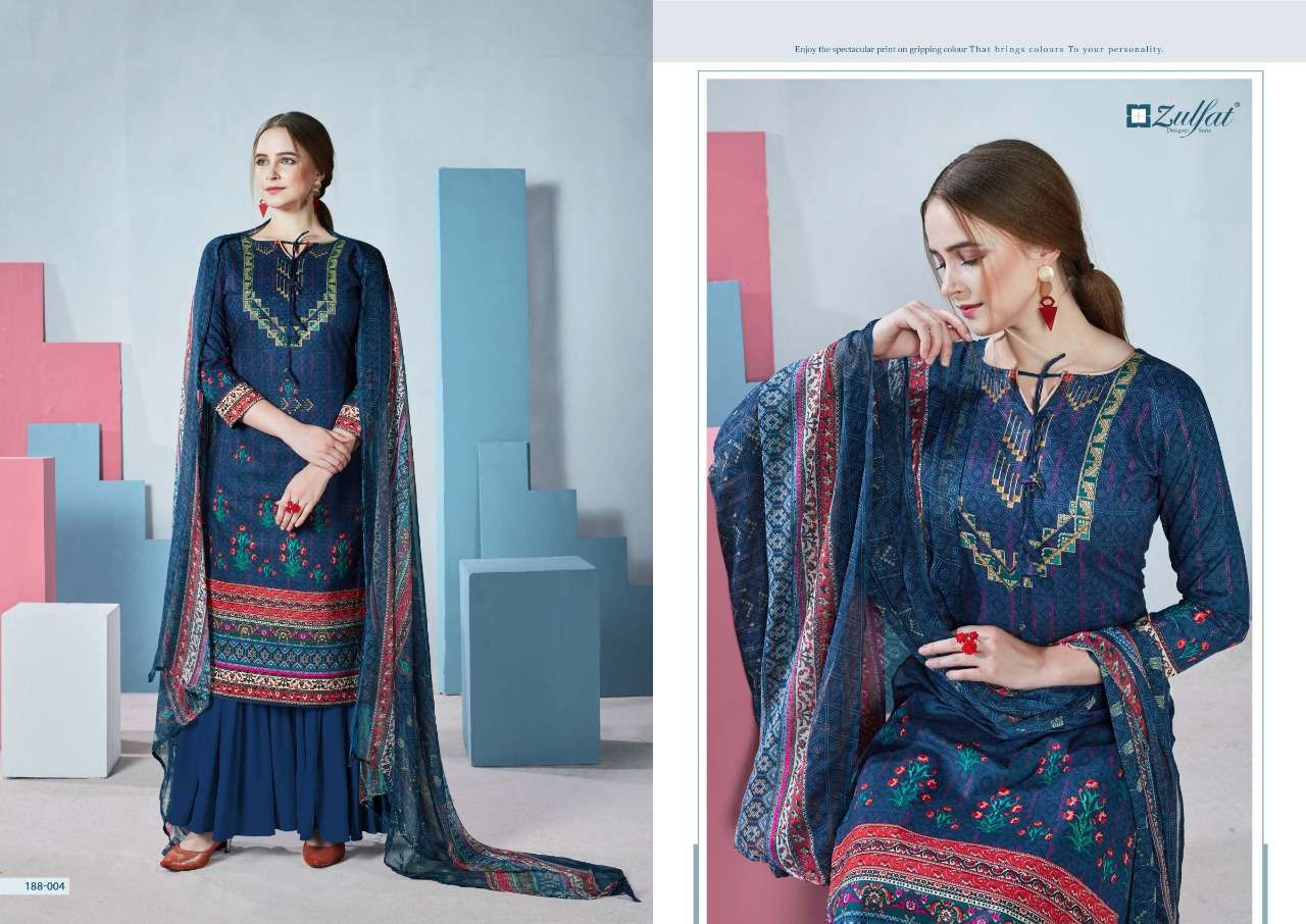 FLORENCE 188 SERIES BY ZULFAT 188-001 TO 188-010 SERIES DESIGNER SHARARA SUITS BEAUTIFUL STYLISH FANCY COLORFUL PARTY WEAR & OCCASIONAL WEAR FPURE COTTON DIGITAL PRINTED  DRESSES AT WHOLESALE PRICE