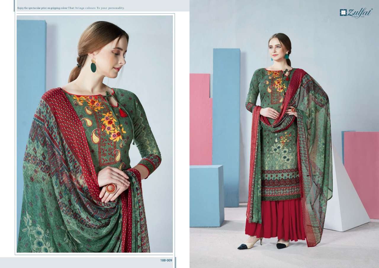 FLORENCE 188 SERIES BY ZULFAT 188-001 TO 188-010 SERIES DESIGNER SHARARA SUITS BEAUTIFUL STYLISH FANCY COLORFUL PARTY WEAR & OCCASIONAL WEAR FPURE COTTON DIGITAL PRINTED  DRESSES AT WHOLESALE PRICE