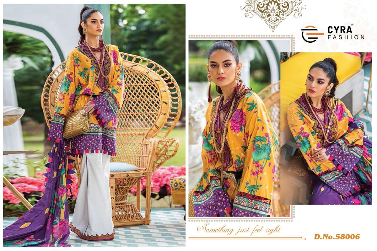 ALIZAH VOL-4 BY CYRA FASHION 58001 TO 58006 SERIES DESIGNER PAKISTANI SUITS BEAUTIFUL STYLISH FANCY COLORFUL PARTY WEAR & OCCASIONAL WEAR JAM COTTON WITH PATCH WORK DRESSES AT WHOLESALE PRICE