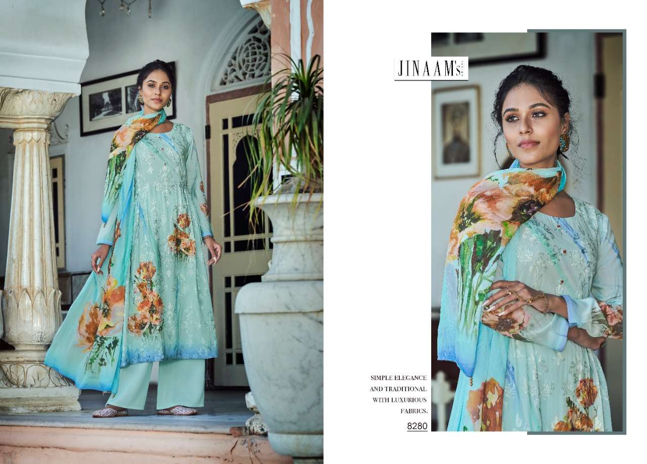 RYTHM BY JINAAMS DRESSES 8279 TO 8284 SERIES BEAUTIFUL SUITS STYLISH FANCY COLORFUL PARTY WEAR & ETHNIC WEAR DIGITAL PRINTED MODEL EMBROIDERY DRESSES AT WHOLESALE PRICE