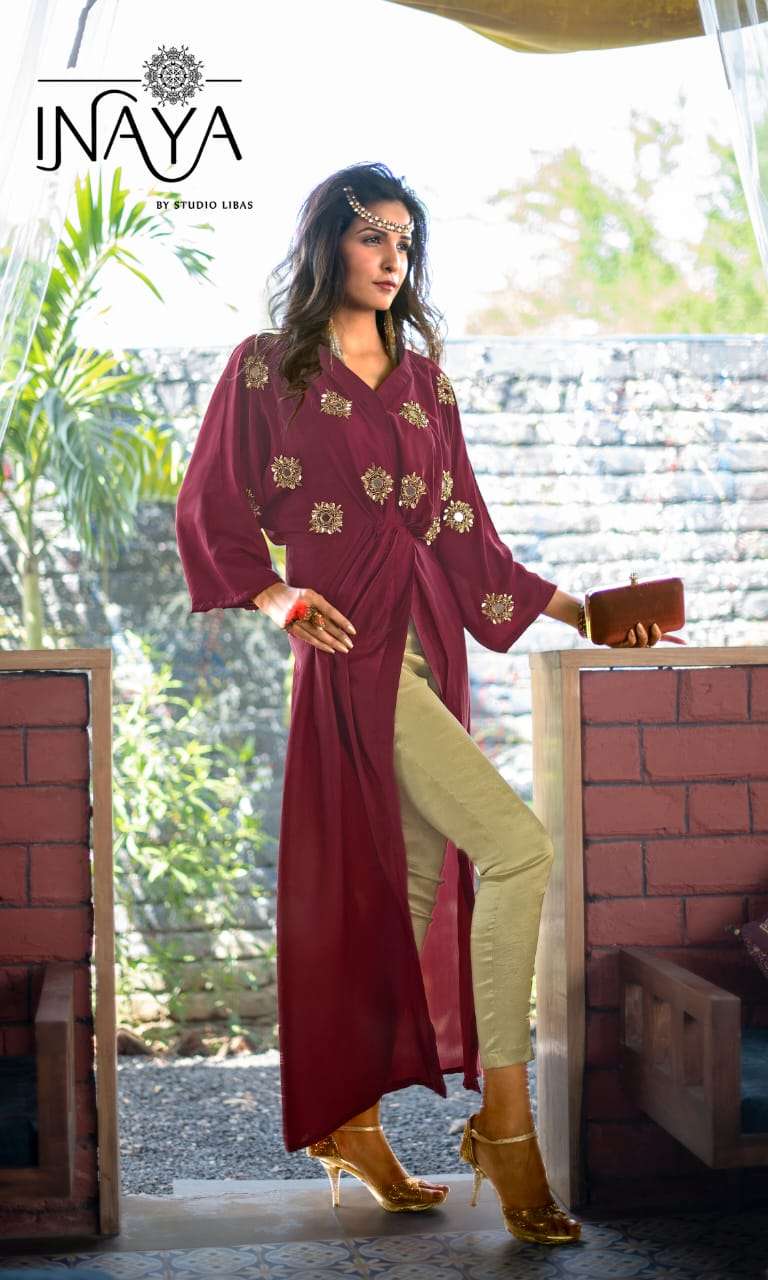 LUXURY PRET COLLECTION VOL-53 BY INAYA 5301 TO 5303 SERIES BEAUTIFUL DESIGNER COLORFUL STYLISH FANCY CASUAL WEAR & ETHNIC WEAR & READY TO WEAR PURE MODAL KURTIS & PALAZZOS AT WHOLESALE PRICE