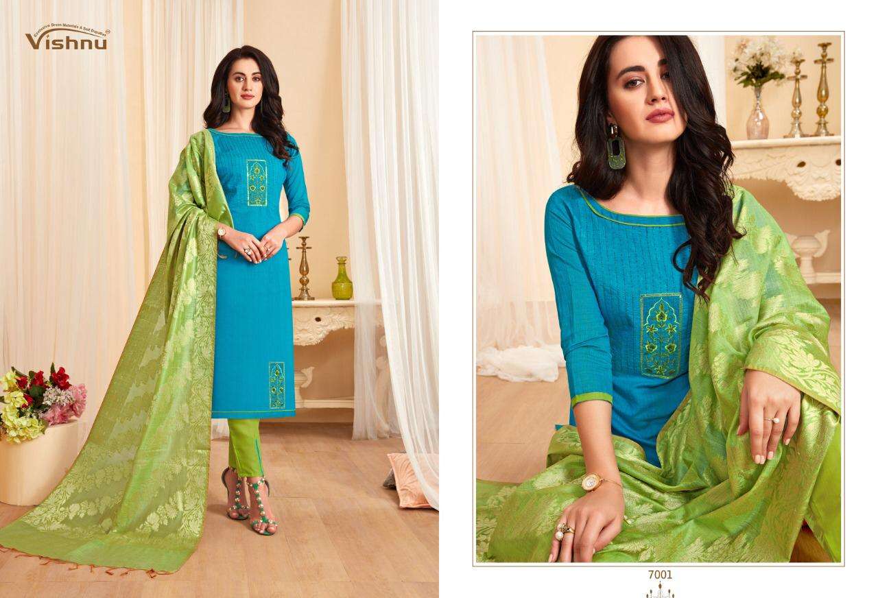 TREESHA VOL-7 BY VISHNU PRINTS 7001 TO 7012 SERIES BEAUTIFUL SUITS STYLISH FANCY COLORFUL PARTY WEAR & ETHNIC WEAR POLY COTTON PRINTED DRESSES AT WHOLESALE PRICE