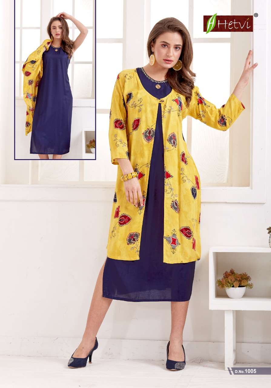 ETA BY HETVI 1001 TO 1008 SERIES BEAUTIFUL STYLISH FANCY COLORFUL CASUAL WEAR & ETHNIC WEAR & READY TO WEAR RAYON PRINTED KURTIS AT WHOLESALE PRICE