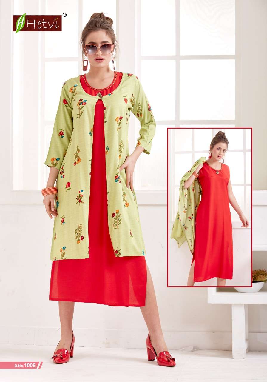 ETA BY HETVI 1001 TO 1008 SERIES BEAUTIFUL STYLISH FANCY COLORFUL CASUAL WEAR & ETHNIC WEAR & READY TO WEAR RAYON PRINTED KURTIS AT WHOLESALE PRICE