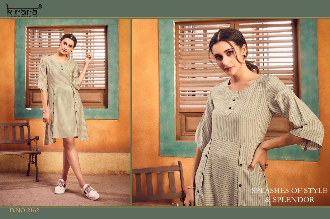 FASHIONISTA VOL-2 BY KIRARA 2156 TO 2163 SERIES BEAUTIFUL STYLISH FANCY COLORFUL CASUAL WEAR & ETHNIC WEAR & READY TO WEAR RAYON PRINTED KURTIS AT WHOLESALE PRICE