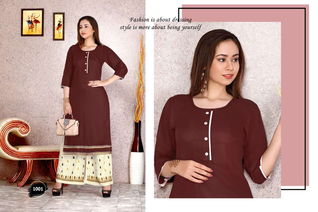 PLAZO ZONE-9 BY FASHION TALK 1001 TO 1006 SERIES STYLISH FANCY BEAUTIFUL COLORFUL CASUAL WEAR & ETHNIC WEAR 14 KG HEAVY RAYON KURTIS AT WHOLESALE PRICE