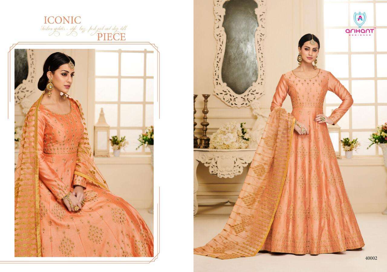 Ayana By Arihant Designer 40001 To 40004 Series Designer Anarkali Suits Wedding Collection Beautiful Fancy Colorful Party Wear & Occasional Wear Mulberry Silk With Fusing / Apple Georgette  Embroidery Dresses At Wholesale Price