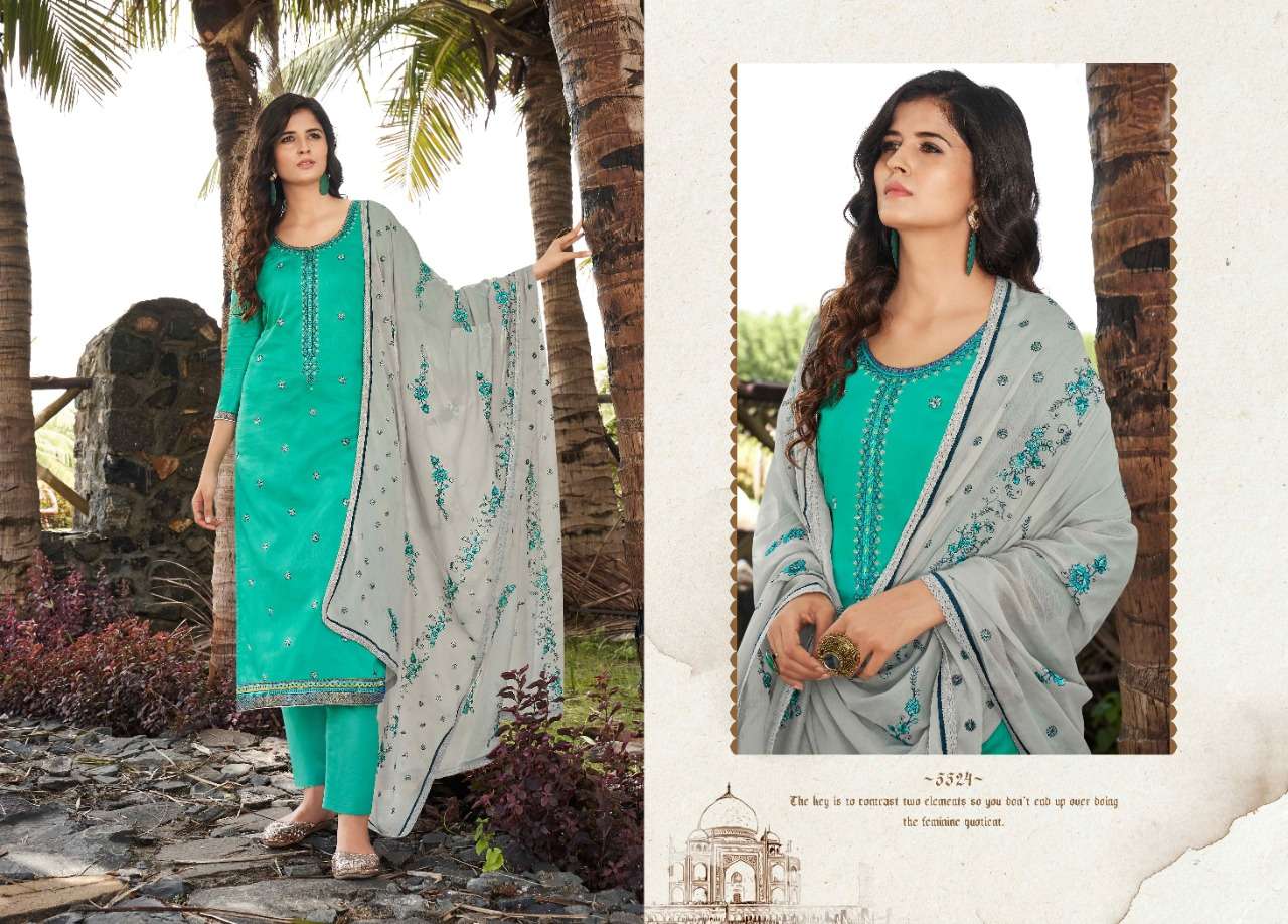 TAJ VOL-2 BY KESSI FABRICS 5521 TO 5528 SERIES BEAUTIFUL SUITS STYLISH FANCY COLORFUL PARTY WEAR & OCCASIONAL WEAR JAM SILK WITH EMBROIDERY DRESSES AT WHOLESALE PRICE