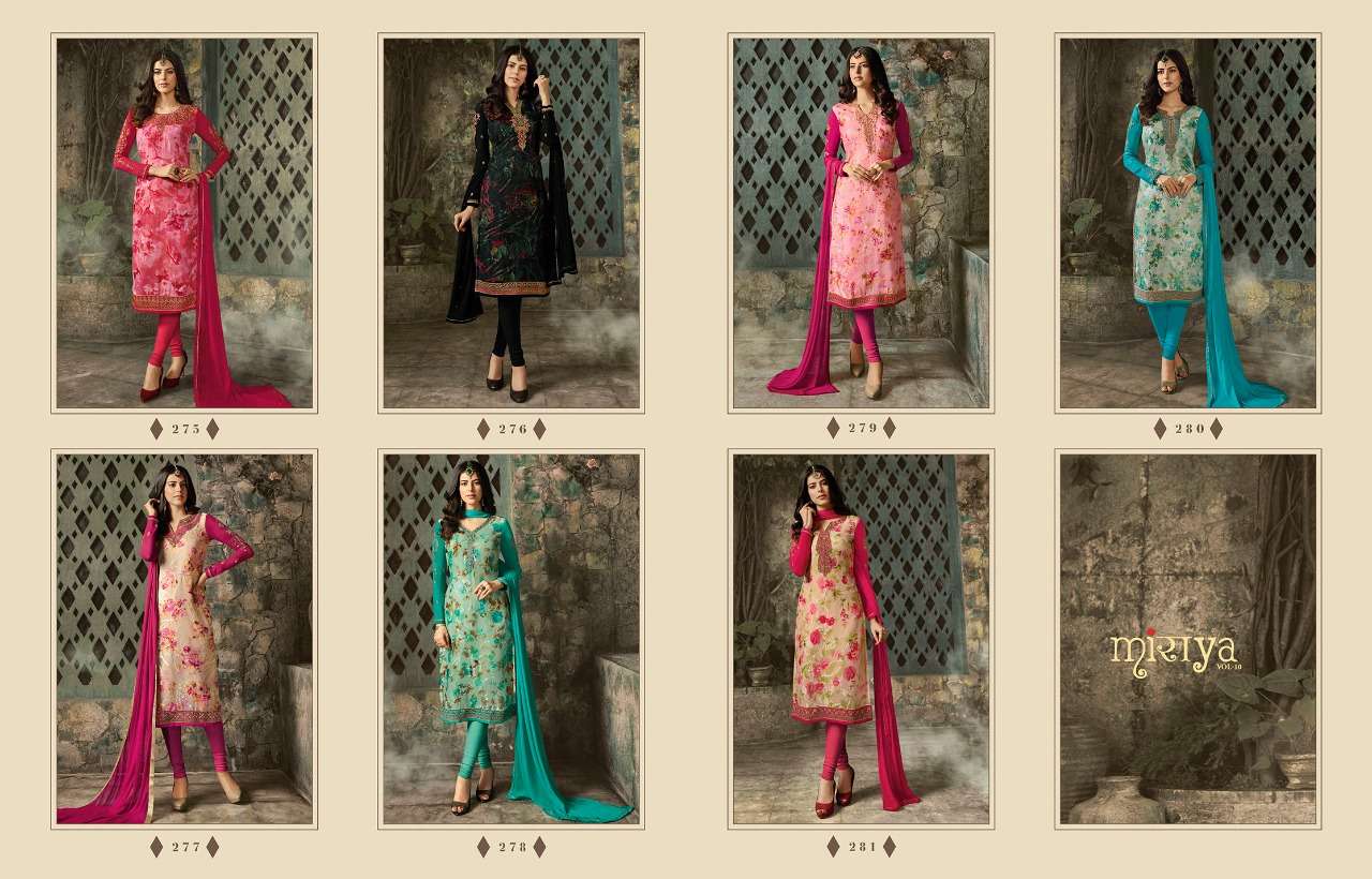 MIRAYA VOL-10 BY AARAV TRENDZ 275 TO 281 SERIES DESIGNER PATIYALA SUITS COLLECTION BEAUTIFUL STYLISH FANCY COLORFUL PARTY WEAR & ETHNIC WEAR DIGITAL PRINTED BRASSO EMBROIDERY DRESSES AT WHOLESALE PRICE