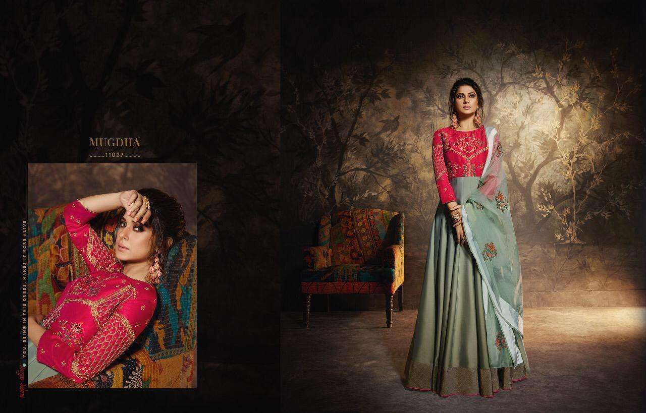 MADAME NX BY MUGDHA 11037 AND 11040 DESIGNER BRIDAL WEAR ANARKALI SUITS COLLECTION BEAUTIFUL STYLISH COLORFUL PARTY WEAR & OCCASIONAL WEAR SILK/GEORGETTE EMBROIDERED DRESSES AT WHOLESALE PRICE