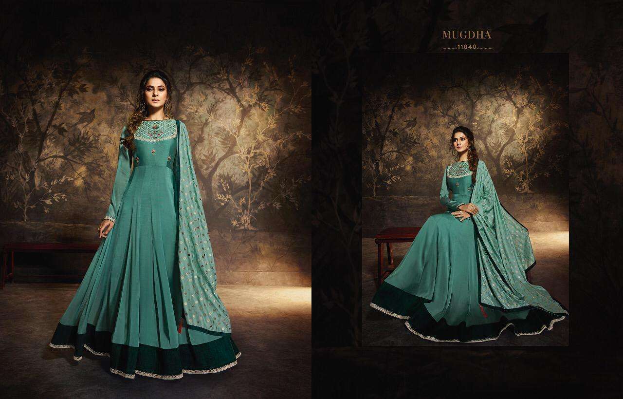 MADAME NX BY MUGDHA 11037 AND 11040 DESIGNER BRIDAL WEAR ANARKALI SUITS COLLECTION BEAUTIFUL STYLISH COLORFUL PARTY WEAR & OCCASIONAL WEAR SILK/GEORGETTE EMBROIDERED DRESSES AT WHOLESALE PRICE
