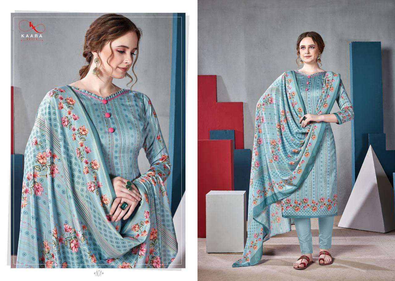 ZAHIRA BY KAARA SUITS 101 TO 108 SERIES DESIGNER SUITS BEAUTIFUL STYLISH FANCY COLORFUL PARTY WEAR & ETHNIC WEAR JAM SATIN DIGITAL PRINTED DRESSES AT WHOLESALE PRICE
