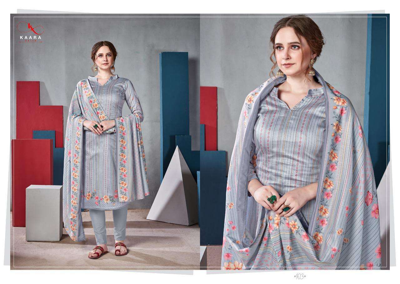 ZAHIRA BY KAARA SUITS 101 TO 108 SERIES DESIGNER SUITS BEAUTIFUL STYLISH FANCY COLORFUL PARTY WEAR & ETHNIC WEAR JAM SATIN DIGITAL PRINTED DRESSES AT WHOLESALE PRICE