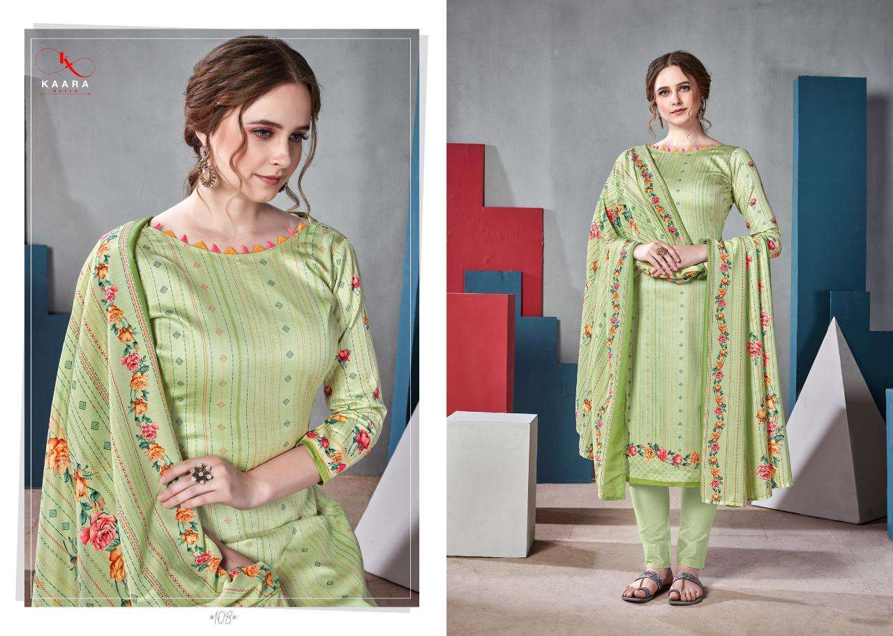 ZAHIRA BY KAARA SUITS 101 TO 108 SERIES DESIGNER SUITS BEAUTIFUL STYLISH FANCY COLORFUL PARTY WEAR & ETHNIC WEAR JAM SATIN DIGITAL PRINTED DRESSES AT WHOLESALE PRICE