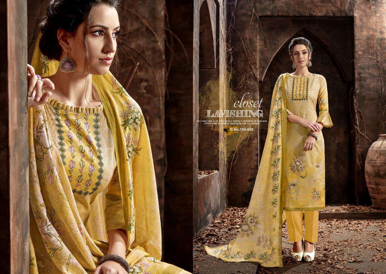 JHUMMAR BY KAY VEE 135-001 TO 135-010 SERIES DESIGNER SUITS BEAUTIFUL STYLISH FANCY COLORFUL PARTY WEAR & ETHNIC WEAR HEAVY CAMBRIC COTTON DIGITAL PRINTED DRESSES AT WHOLESALE PRICE