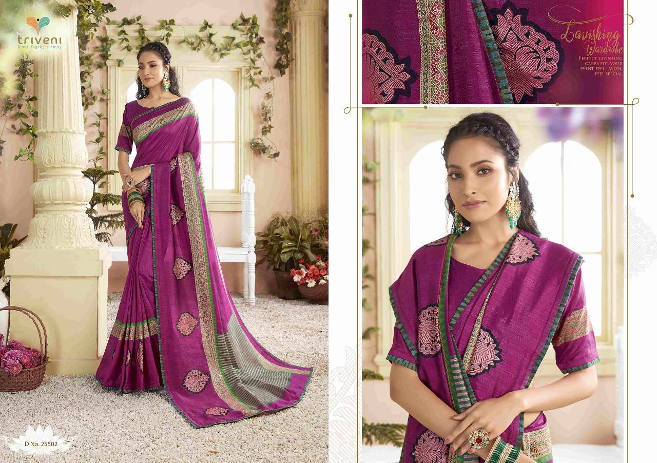 MITRA VINDA BY TRIVENI 25501 TO 25508 SERIES INDIAN TRADITIONAL WEAR COLLECTION BEAUTIFUL STYLISH FANCY COLORFUL PARTY WEAR & OCCASIONAL WEAR VICHITRA SILK PRINTED SAREES AT WHOLESALE PRICE