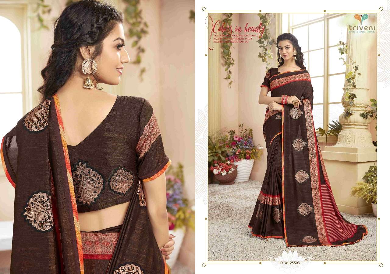 MITRA VINDA BY TRIVENI 25501 TO 25508 SERIES INDIAN TRADITIONAL WEAR COLLECTION BEAUTIFUL STYLISH FANCY COLORFUL PARTY WEAR & OCCASIONAL WEAR VICHITRA SILK PRINTED SAREES AT WHOLESALE PRICE