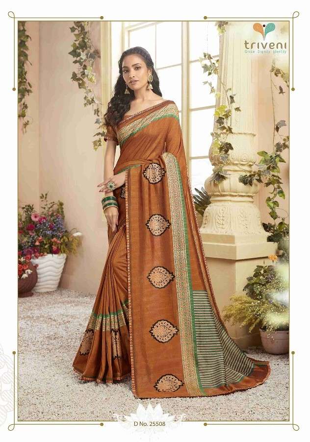 MITRA VINDA BY TRIVENI 25501 TO 25508 SERIES INDIAN TRADITIONAL WEAR COLLECTION BEAUTIFUL STYLISH FANCY COLORFUL PARTY WEAR & OCCASIONAL WEAR VICHITRA SILK PRINTED SAREES AT WHOLESALE PRICE