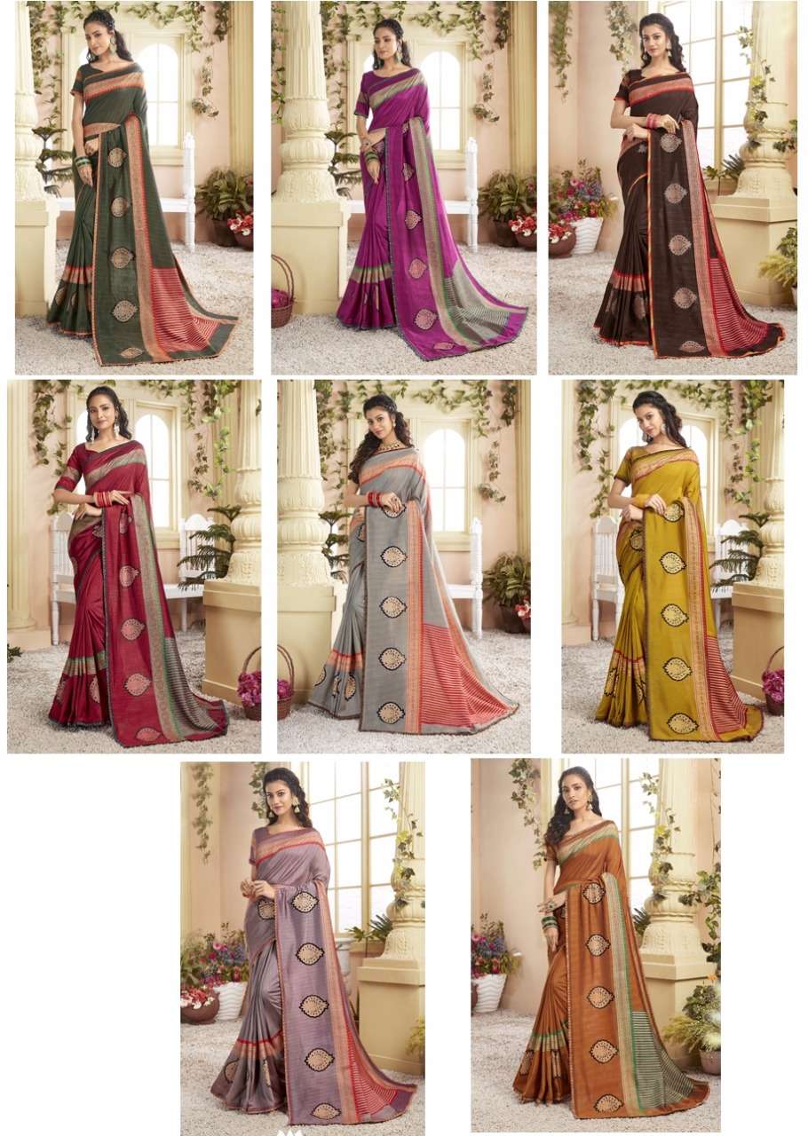 MITRA VINDA BY TRIVENI 25501 TO 25508 SERIES INDIAN TRADITIONAL WEAR COLLECTION BEAUTIFUL STYLISH FANCY COLORFUL PARTY WEAR & OCCASIONAL WEAR VICHITRA SILK PRINTED SAREES AT WHOLESALE PRICE