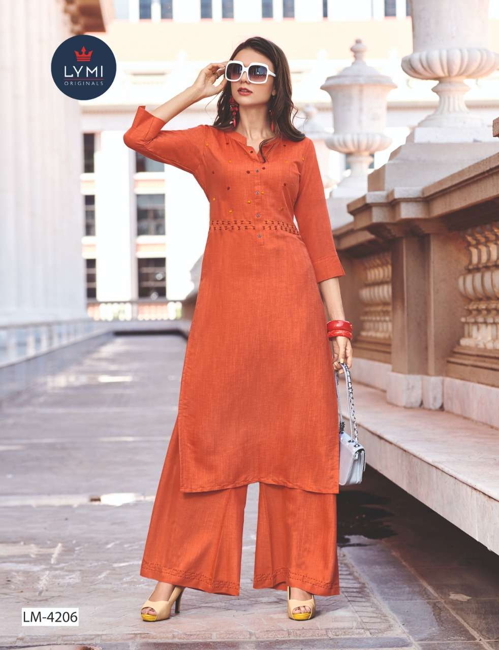 BOUNDARY BY LYMI 4201 TO 4207 SERIES BEAUTIFUL STYLISH COLORFUL FANCY PARTY WEAR & ETHNIC WEAR & READY TO WEAR LICHI RAYON WITH EMBROIDERY KURTIS WITH BOTTOM AT WHOLESALE PRICE