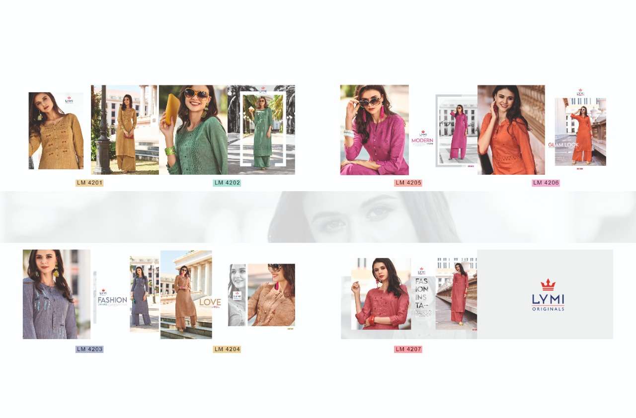 BOUNDARY BY LYMI 4201 TO 4207 SERIES BEAUTIFUL STYLISH COLORFUL FANCY PARTY WEAR & ETHNIC WEAR & READY TO WEAR LICHI RAYON WITH EMBROIDERY KURTIS WITH BOTTOM AT WHOLESALE PRICE