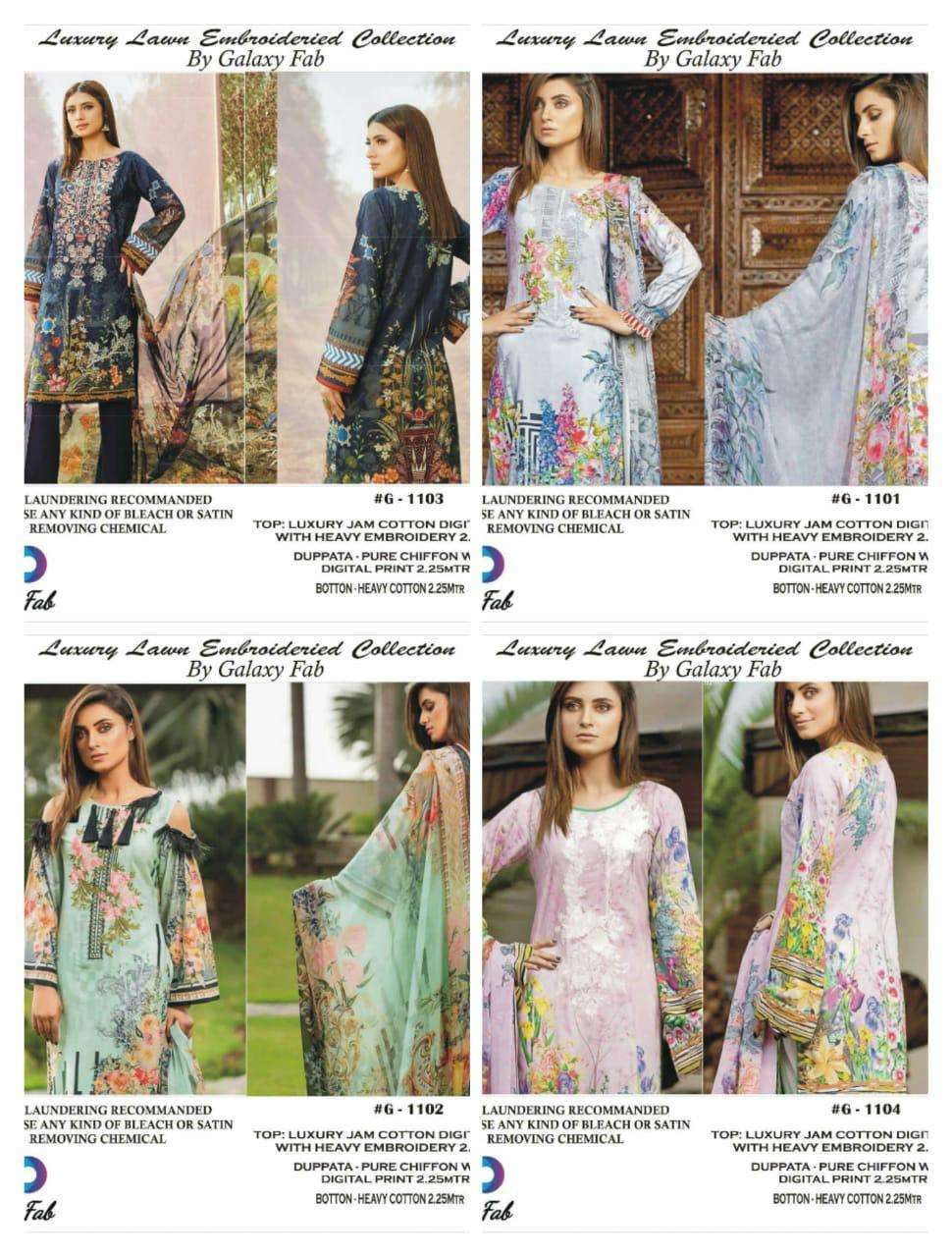 SANA SAFINAZ VOL-1 BY GALAXY FAB 1101 TO 1104 SERIES DESIGNER PAKISTANI SUITS BEAUTIFUL FANCY COLORFUL STYLISH PARTY WEAR & ETHNIC WEAR PURE JAM COTTON EMBROIDERED DRESSES AT WHOLESALE PRICE